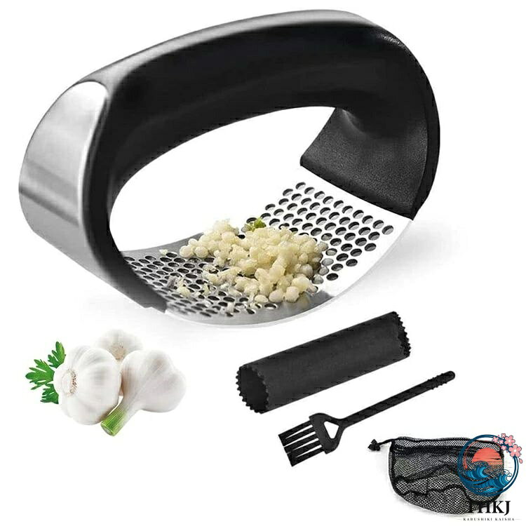 【全品2点で5%OFF】にんにく にんにくつぶし みじん切り ブラシとガーリック皮むき器 ニンニクみじん切り 潰し みじん切り器 対応収納袋付き 人間工学 ニンニク潰し にんにく潰し器 クラッシャー 省力化 ステンレスガーリックプレス ガーリックマッシャー 生姜破砕機