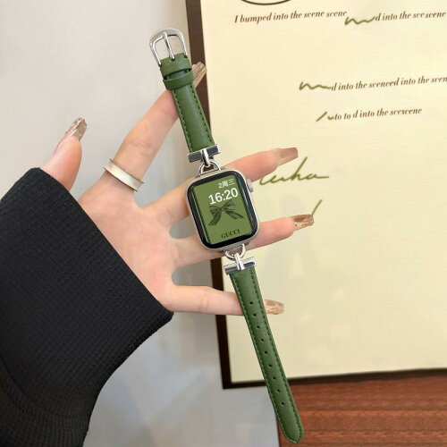 Apple Watch バンド フェイクレザー メタル シンプル 交換ベルト 細身デザイン 秋冬向け 上品 高級感 A..