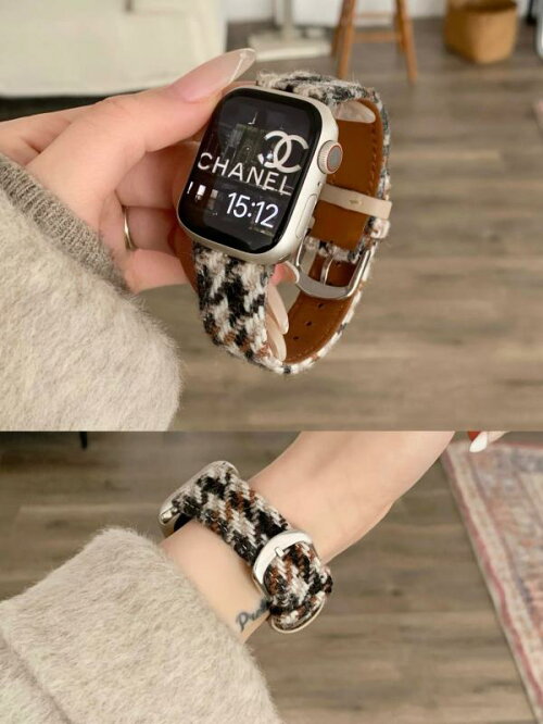 Apple Watch バンド 千鳥格子 チェック ウール フェイクレザー 交換ベルト 秋冬向け 上品 Apple Watch1-10/Ultra/se対応