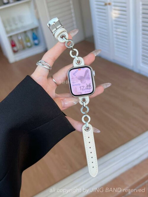 Apple Watch バンド フェイクレザー メタル チェーン 交換ベルト 細身デザイン 秋冬向け 高級感 Apple Watch1-10/Ultra/se対応