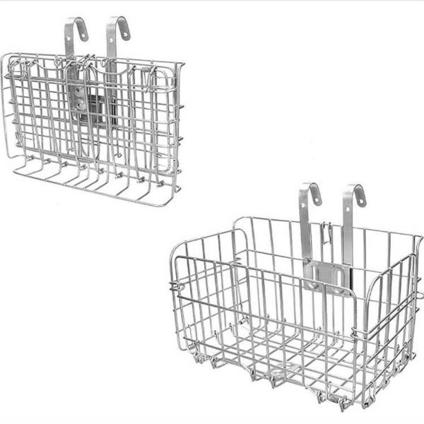 折りたたみ式 自転車バスケット 大容量 自転車かご マウンテンバイク 子供用自転車 折りたたみ自転車 シルバー ブラック スチール フック 掛け