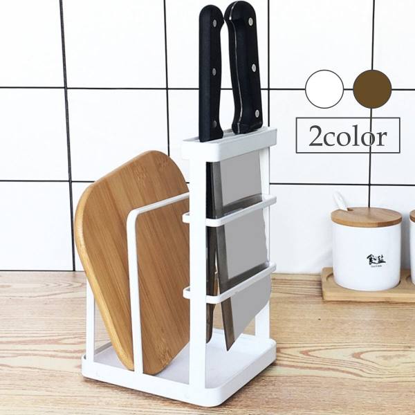 キッチンスタンド プレート付き まな板スタンド 蓋 包丁スタンド キッチンツール ラック 収納 ホワイト..