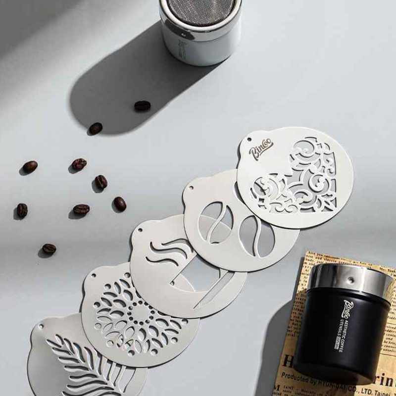 ステンシルシート 5枚セット ステンレス製 葉っぱ コーヒー ハート デザイン モチーフ 柄 テンプレート..