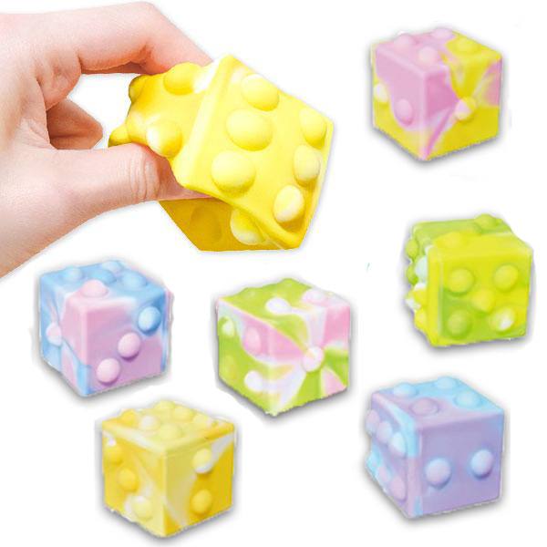 ぽこぽこプッシュサイコロ プッシュポップ スクイーズ 12個入り 6カラー おもちゃ ぷにぷに ストレス発散 柔らかい 子供 景品 玩具 縁日 屋台 くじ引き 保育園 イベント パーティの商品画像