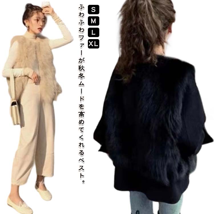 ジレ レディース 冬 ファーベスト 羽織り ノーカラー 大人 ベスト フェイクファー ショート丈 ノースリーブ もこもこ 秋 アウター ファージャケット 厚手 レイヤード コーデ ショート きれいめ ファーベスト 可愛い 20代 30代 40代 50代 韓国 ファッション 黒(4)