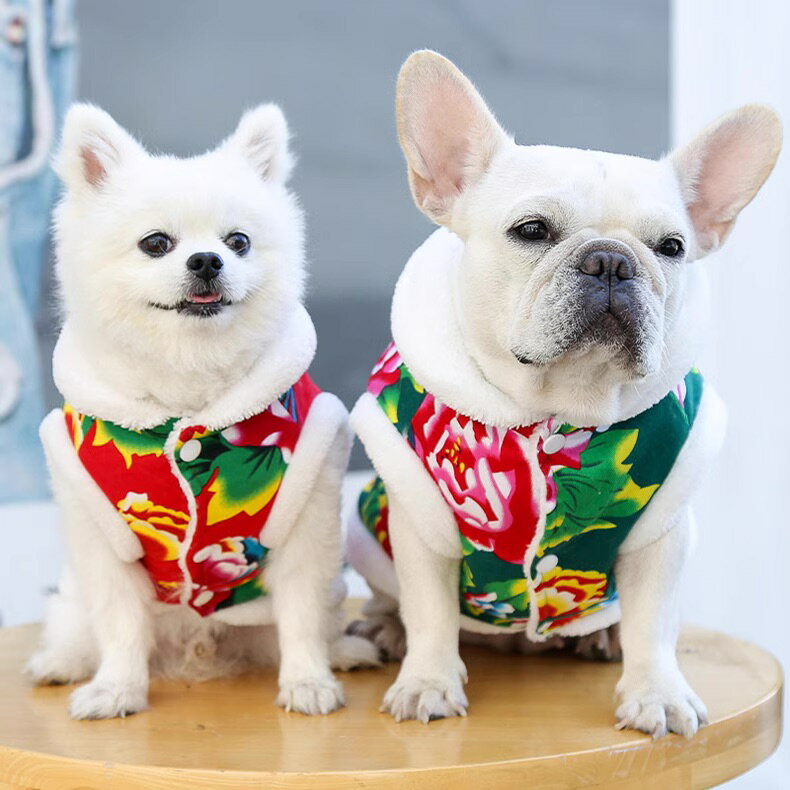 全商品ポイント5倍犬服 冬 暖かい ベストウェア ハーネス ジャンパー 派手 お花柄 あったか 防寒 ワッ..