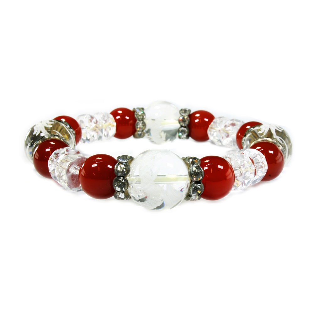 市場出店20周年記念売り尽くし価格設定中！！　プレゼント最適　敬老の日　4月 7月誕生石 四神獣 4in1 素彫彫刻 水晶 レッドアゲート 水晶 クリスタル ロンデル シルバー クリアカラー ブレスレット(4)