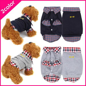 ！送料無料チェック柄重ね着風トレーナーペット春秋服　 ウェア 小型犬 中型犬 ペットウェア 重ね着チ..