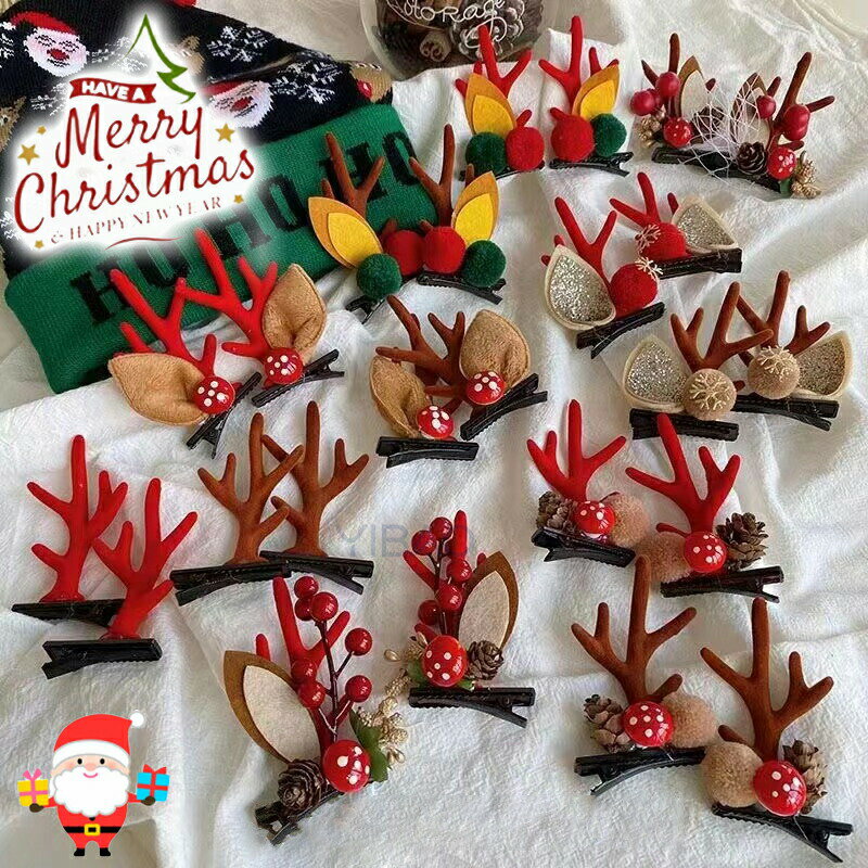 2個セットクリスマス トナカイ カチューシャ サンタ ヘアピン 小物 キッズ 子ども 子供 ヘアーアクセサリー パーティー バレッタ 女の子 大人 レディース ...