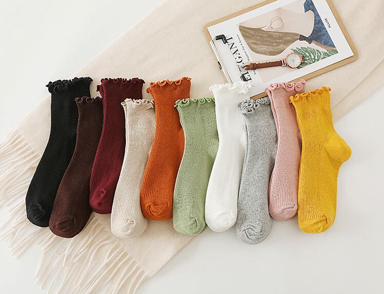 フリルソックス 3点セット リブ レディース ソックス クルーソックス 10カラーからお選べられる♪ 3点で1100 靴下 フリーサイズ コットン ソックス 女性 婦人 ソックス くつした スニーカーソックス アースカラー 写真映え(4)