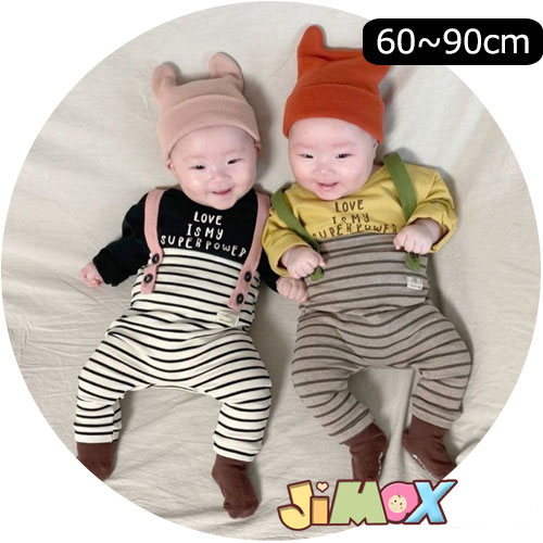 60cm/70cm/80cm/90cm 「メール便送料無料」「ベビーボトムス」サロベット　パンツ　ボーダー　男女兼用..