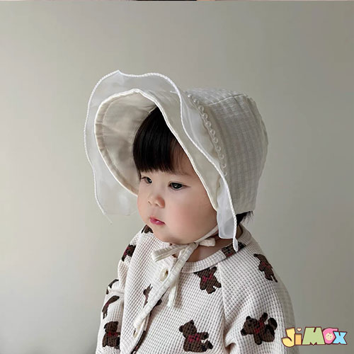 メール便送料無料　帽子 キッズ 　ベビー　ボンネット　パール　レース風　アウトドア 日焼け対策　新..