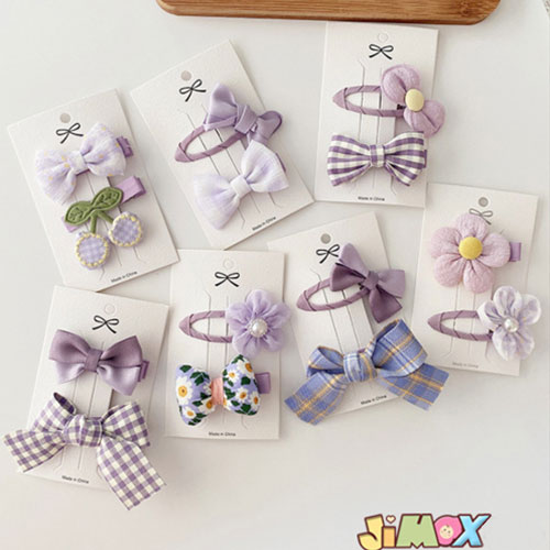 2点入り　クリップ　子供クリップ　ベビークリップ　2個違うタイプ　ヘアアクセサリー　リボン　可愛い　ベビー用　パープル系　写真　..