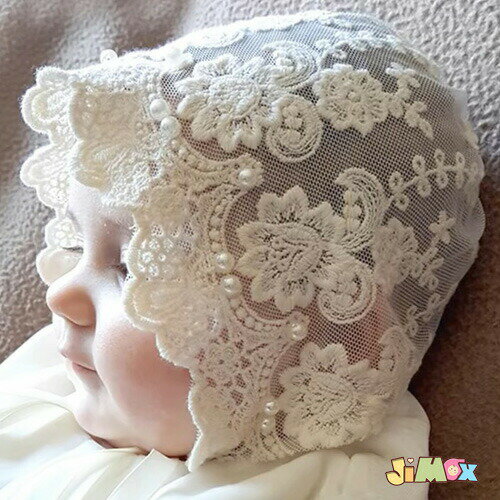 メール便送料無料 ベビー帽子 子供帽子　ベビーボンネット　レース風　出産祝い　パール付き　女の子　..