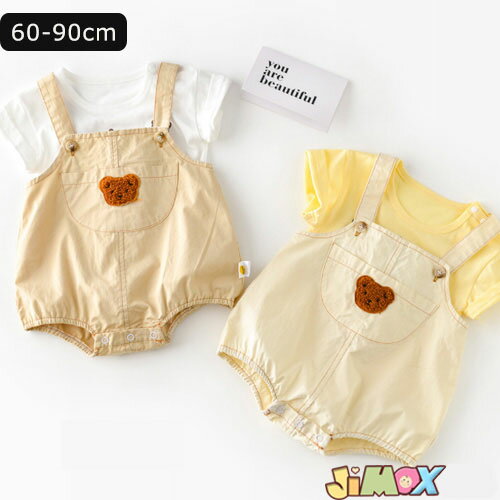 60cm/70cm 送料無料　サロベット　デニム風　クマ柄　ロンパース　女子　男子　ベビー服　夏　合わせや..