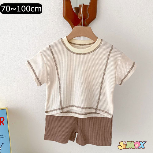 70cm/80cm/90cm/100cm「メール便送料無料」ベビー服　子供服　2点セット　上下セット　セットアップ　ワッフル　ワッフルセット　ベビー服　男の子　通園　夏服　カジュアル　半袖　tシャツ×ショートパンツ　半ズボン　半袖　可愛い　ショートパンツ　カジュアル