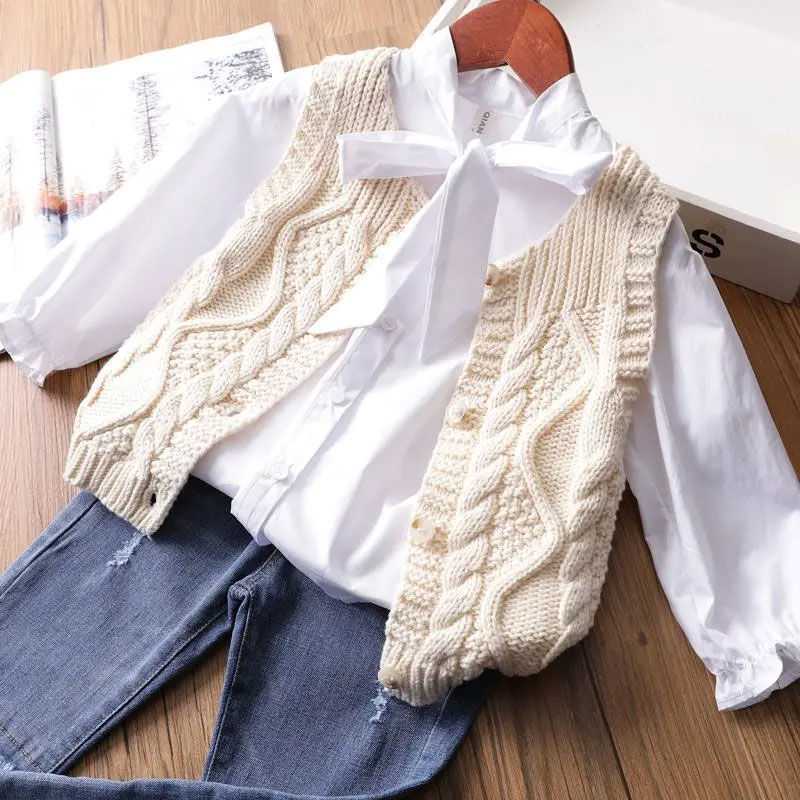 ニットベスト 子供服 女の子 キッズセーター ベスト vネック チョッキ 無地 ニット 可愛い 春秋前開きニットベスト100cm-140cm 3