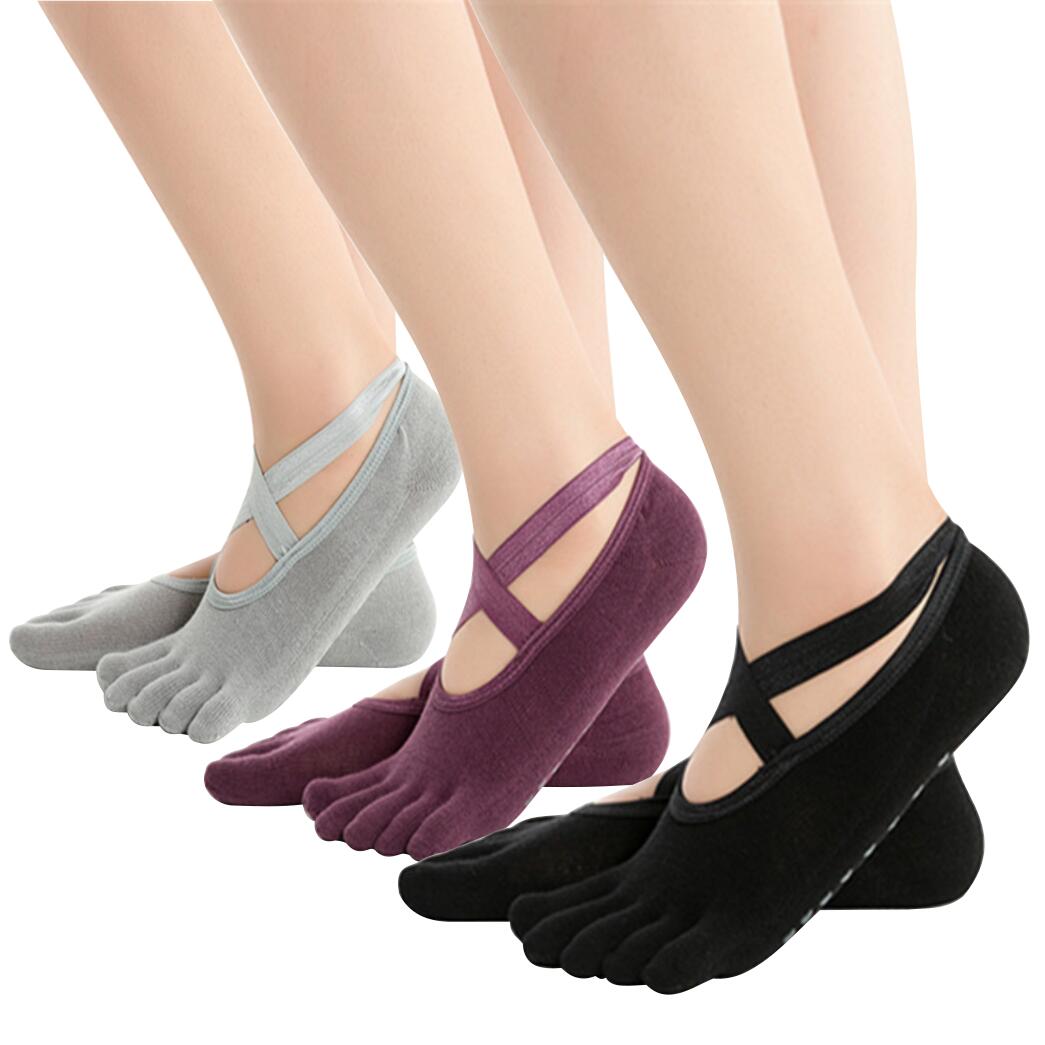 2足セット ヨガ ソックス 5本指 滑り止め レディース ヨガ靴下 22cm - 24cm ピラティス バレエ ホット..