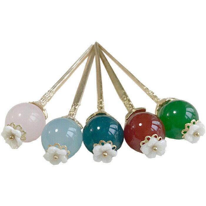 かんざし かわいい 天然石 浴衣 夏祭り お祭り 和装 着物 赤 白 黒 紫 緑 ピンク 水色 金 ちりめん玉 玉かんざし 髪留め 七五三 成人式 前撮り 卒業...