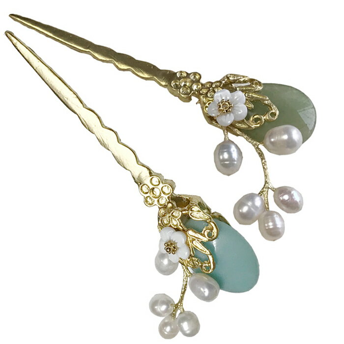 セール10%韓国コチNo127 天然石かんざしコチ・アクアマリンと真珠■cochi-127-s【天然石】【かんざし】【ヘア飾り】【ブルー】【翡翠】