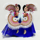 韓国人形・双舞×青 韓国伝統衣装の本格韓国人形 韓国 舞踊 扇子の舞い■doll-d95-s【韓国】【人形】【舞踊】【韓服】【コレクション】【チマチョゴリ 】【...