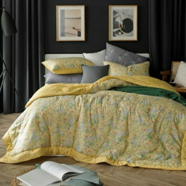 ダブルサイズ☆コットン100%キルティングシーツセット☆シーツ＋枕カバー2枚☆ハッシュイエロー■shin24-s..