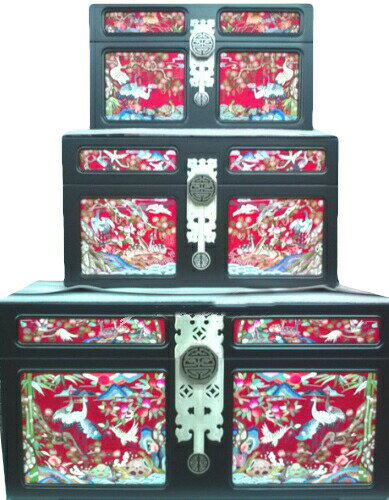 韓国 結納品 婚礼用 ハム 赤鶴亀 サイズ中 木箱 衣装ケース 手刺繍 高級 セット 展示用 飾り 店舗 インテリア ■honsuhan-1-2-s【手刺繍】【...