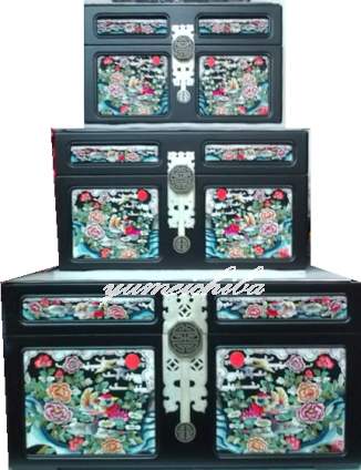 韓国 結納品 婚礼用 ハム 黒吉鳥 サイズ中 木箱 衣装ケース 手刺繍 高級 セット 展示用 飾り 店舗 インテリア ■honsuhan-2-2-s【手刺繍】【...