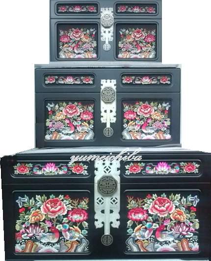 韓国 結納品 婚礼用 ハム 黒牡丹おしどり サイズ中 木箱 衣装ケース 手刺繍 高級 セット 展示用 飾り 店舗 インテリア ■honsuhan-3-2-s【手...