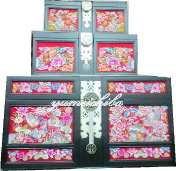 韓国 結納品 婚礼用 ハム 赤花 サイズ中 木箱 衣装ケース 手刺繍 高級 セット 展示用 飾り 店舗 インテリア ■honsuhan-6-2-s【手刺繍】【宝...