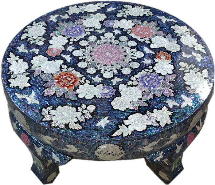 韓国螺鈿漆塗り丸お膳高級総螺鈿(中)■oz-botan01-s【ギフト】【お土産】【長寿祝】高級 足つき 猫足 ローテーブル 和室 リビング 玄関 客間 高級旅...