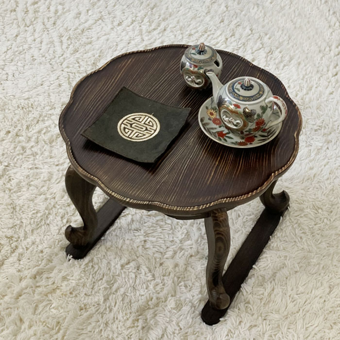 セール10%韓国天然松材お膳ちゃぶ台 淵どり花ふち加工 猫足タイプ・小