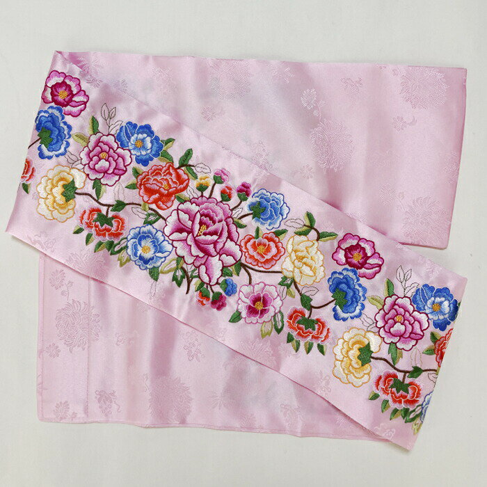 韓服チマチョゴリのマルギ帯ピンク牡丹刺繍オウドン・縫製済■oudon-23-s【韓服】【チマチョゴリ】【アクセント】【小物】【帯】【韓国】【オウドン】