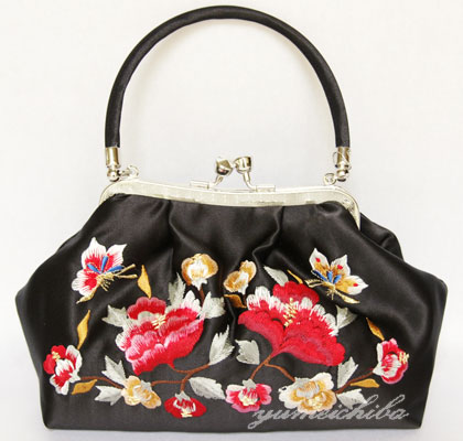 パーティーバッグ・夢市場オリジナルサテン刺繍バッグ 黒■bag-1-8bk-s【ギフト】