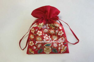 韓国ポーチ　手刺繍チュモ二・巾着袋 赤■bag-4-7-s【ギフト】