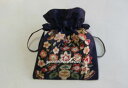 韓国ポーチ 手刺繍チュモ二・巾着袋 紺■bag-4-8-s【ギフト】