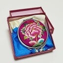 韓国手刺繍丸型コンパクト・ピンク■compact-9-s【コンパクト】【かわいい】【拡大鏡】