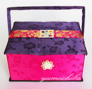 ヤンダンソーイングボックス、針箱-濃いピンク・紫■sewingbox-18-s【ギフト】【お土産】【結婚祝】