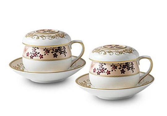 韓国茶器兼コーヒーカップ 牡丹と蝶 2客8ピース■chaki-11-s【ギフト】【お土産】【長寿祝】【引出物】