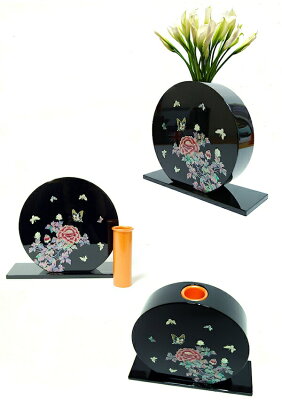 韓国螺鈿花器牡丹と蝶（丸）
