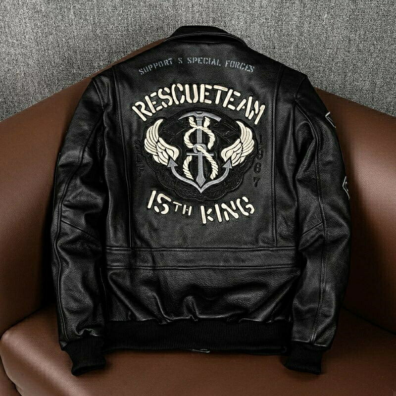 Rakuten - ライダースジャケット レザージャケット 牛革 バイクジャケット 刺繍　vintage　本革 革ジャン メンズフライトジャケット S〜5XL　黒