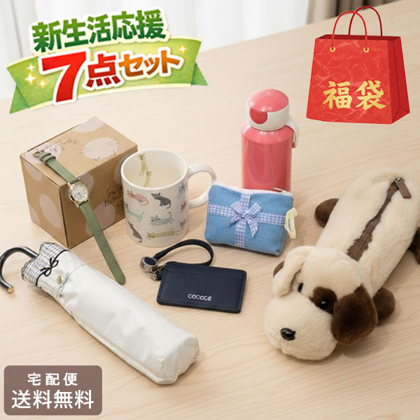 ＼P2倍＋クーポン／ 2026年 新生活 応援 福袋 選べる アニマル ペンケース レディース 雑貨 7点セット 5,000円 送料無料 新学期 筆箱 動物 傘 時計 パスケース ポーチ 水筒 マグカップ