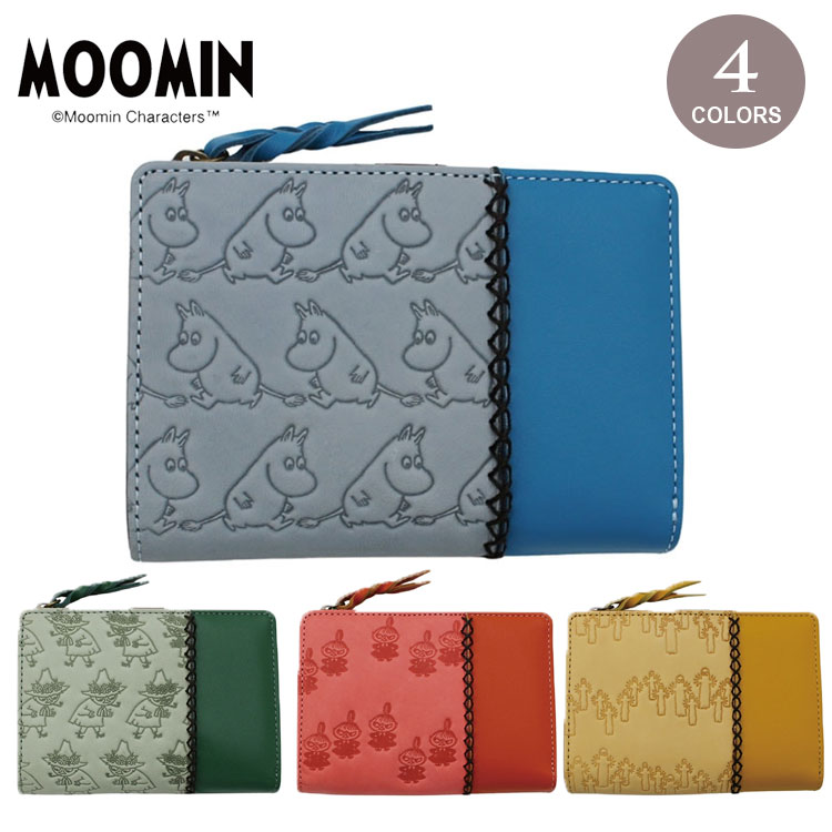 Rakuten - ＼ポイントアップ＋クーポン／ ムーミン 本革 二つ折り 財布 PATTERN MOOMIN 82036 送料無料 財布 スナフキン リトルミィ ニョロニョロ 牛革 二つ折り レザー リトルミイ(オレンジ)