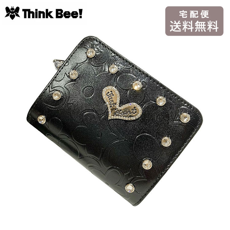Rakuten - ＼スーパーセールポイントアップ＋クーポン／ Think Bee! シンクビー デイジーロック 2つ折財布 A004890 送料無料 財布 レディース 本革 ブラック クリスタル スタッズ 牛革 コンパクト