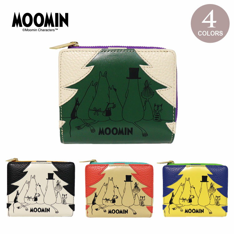 Rakuten - ムーミン 財布 二つ折り 牛革 定形外 送料無料 82044 TREE 本革 ムーミン谷の仲間たち リトルミイ スナフキン ミニ財布 キャラクター カラフル ギフト プレゼント