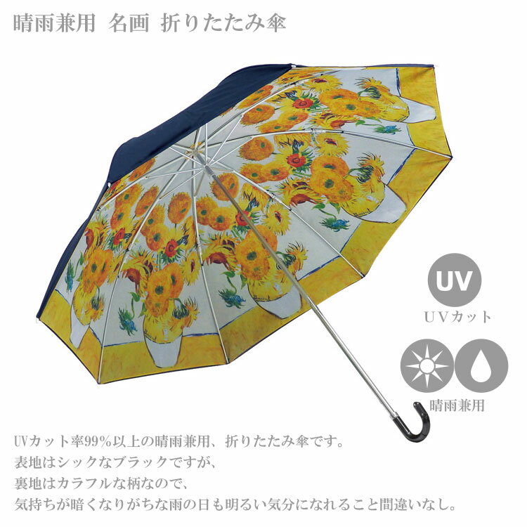 ユーパワー 名画折りたたみ傘 晴雨兼用 AU-025 UVカット 紫外線 99％ クリムト ミュシャ ゴッホ モネ ルノワール Museum Art Collection