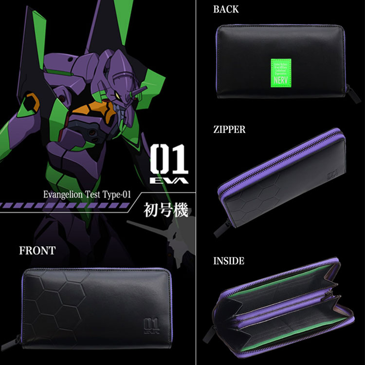 EVANGELION×NADAYA Cartera larga Evangelion EVA Unidad 01 Unidad 0 Unidad 2 Mark.06 Unidad 8 NERV NERV EVA-890 Cartera de cuero genuino con cremallera redonda — vista 3