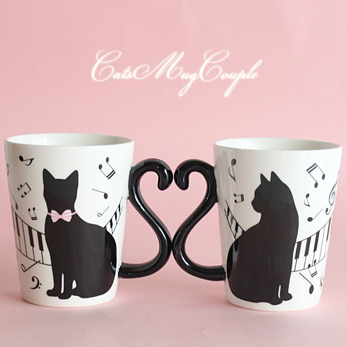 ＼P2倍＋クーポン／ ARTHA 黒猫 と ピアノ ペア ツインマグ マグカップ AR0604101 猫 ねこ ネコ カップル おしゃれ