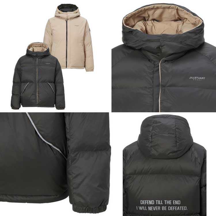 JILLSTUART SPORTS 韓国別注 ジルスチュアートスポーツ デュアルモード 男女共用 UNI ベージュ-カーキ リバーシブルグース ショートダウン レディース メンズ 韓国ファッション スポーツウェア デイリルック