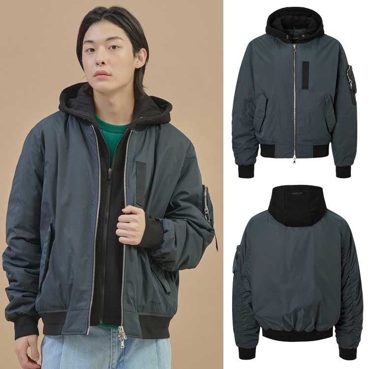 JILLSTUART SPORTS 韓国別注 ジルスチュアートスポーツ チャコール MA-1 フード着脱 ユニ 航空ジャンパー 韓国ファッション スポーツウェア デイリルック